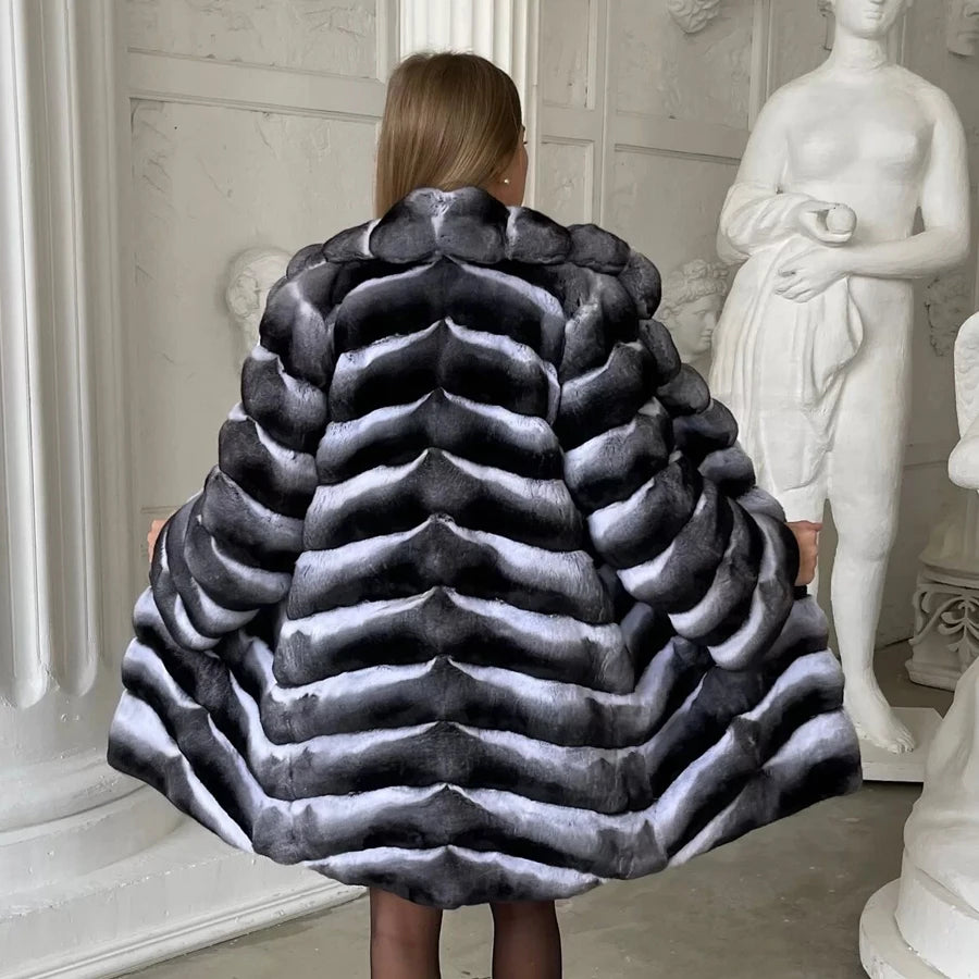 Natural Real Rex Rabbit Fur Coat With Fur Collar