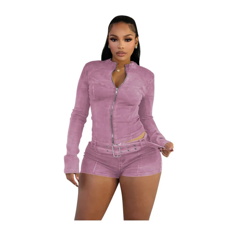 FAGADOER Denim Two Piece Outfit