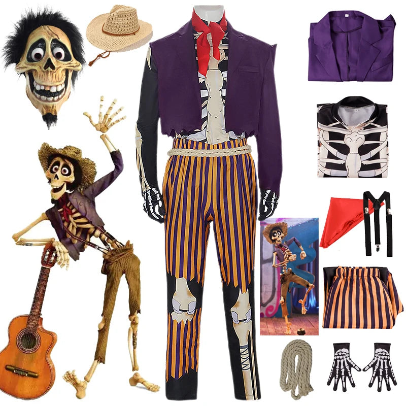 Hector Rivera Halloween Coco Suit Skeleton Cosplay Clothing Great-grandfather Outfit