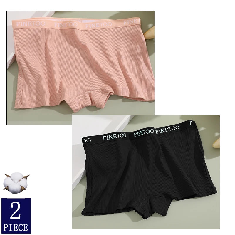 FINETOO Boxer Boyshort Low Waist Underwear - 2PCS/Set