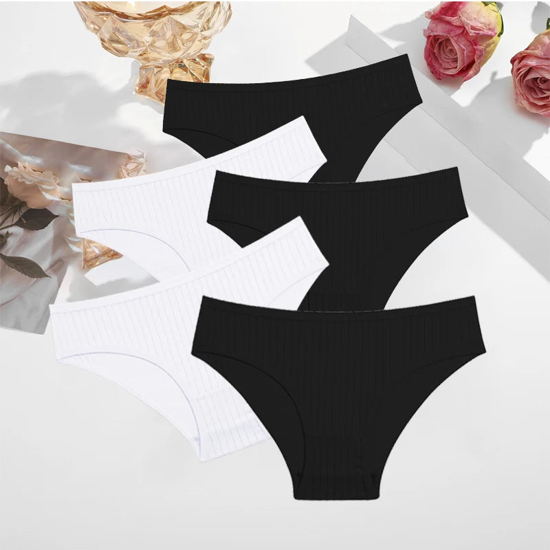 FINETOO Ribbed Striped Underwear 5PCS/SET