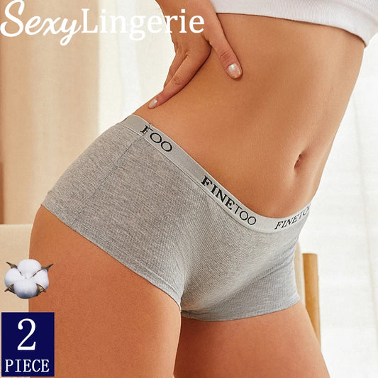FINETOO Boxer Boyshort Low Waist Underwear - 2PCS/Set