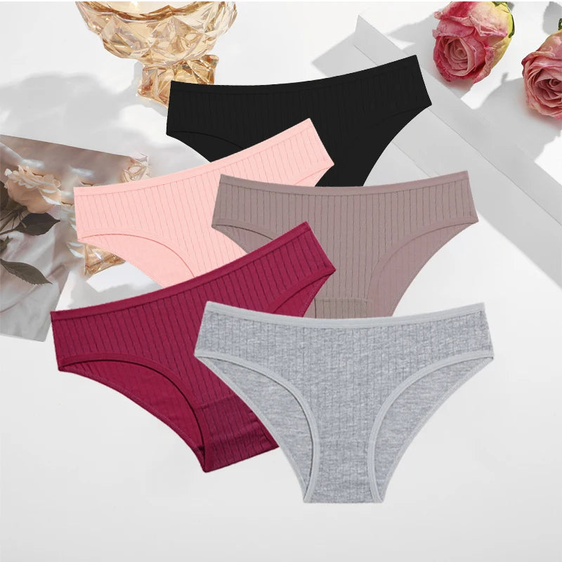 FINETOO Ribbed Striped Underwear 5PCS/SET