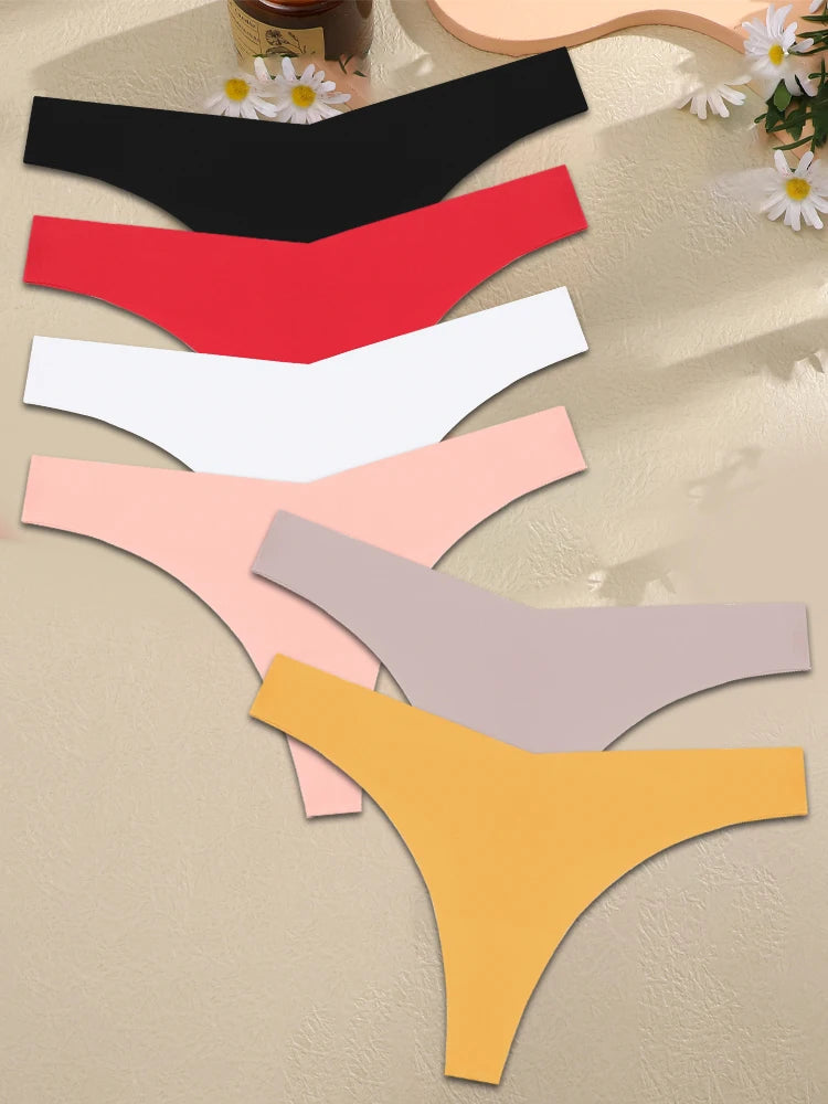 FINETOO Ice Silk Seamless V-Waist Sport Thongs - 6PCS