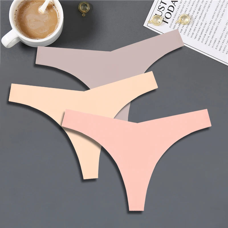 FINETOO Ice Silk Seamless V-Waist Sport Low Rise G-string Thongs - 3PCS