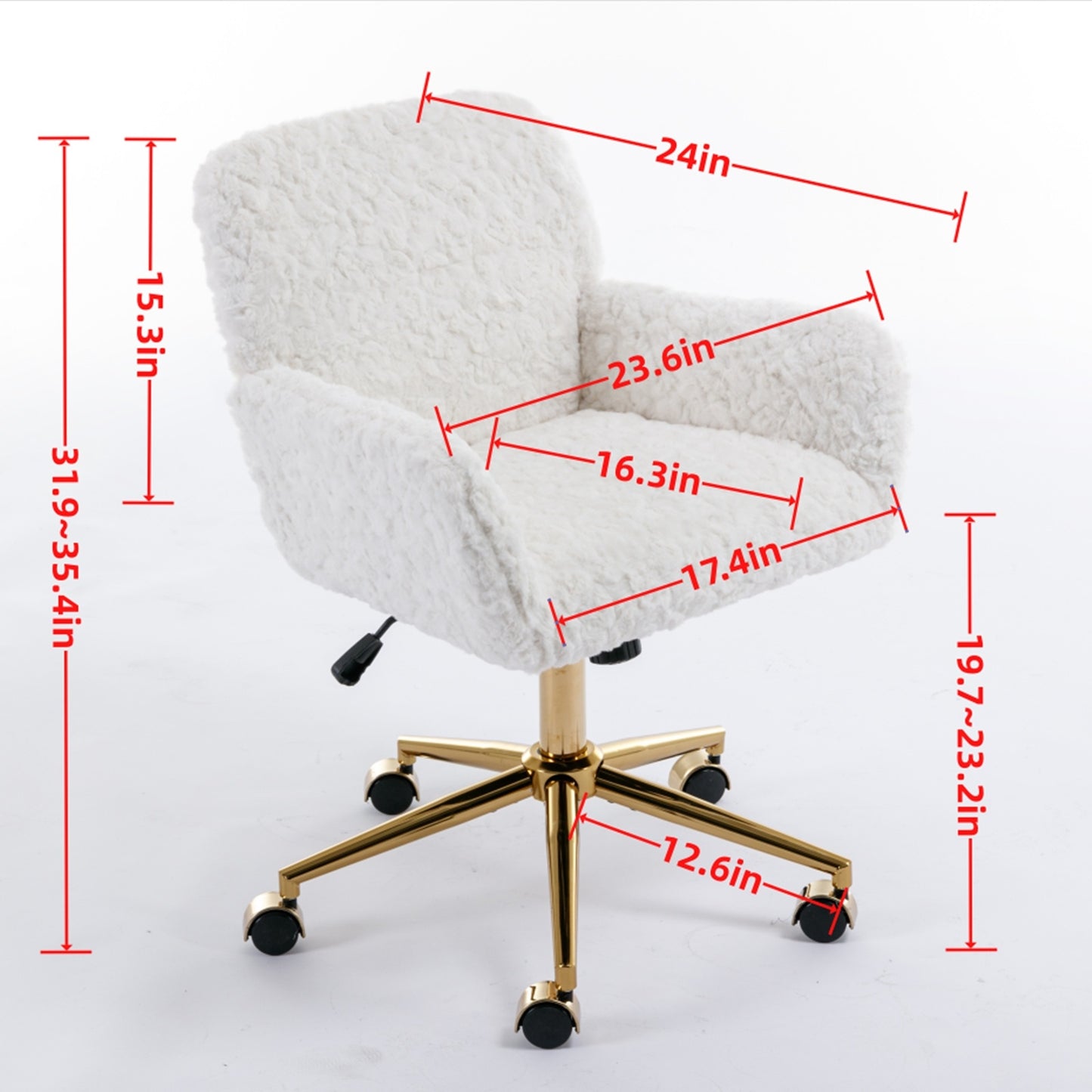 A&A Furniture Rabbit Hair Office Chair With Golden Base - Adjustable