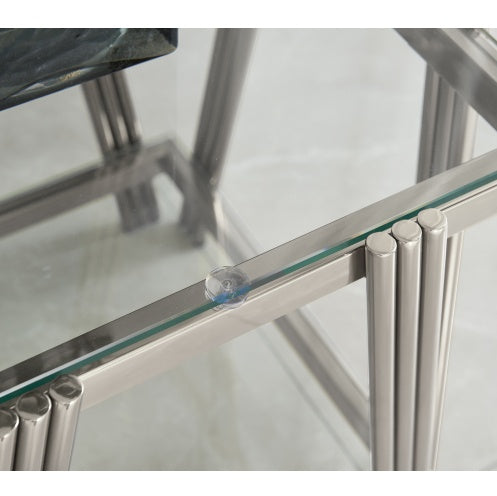 Modern Stainless Steel Coffee Table and End Table Set with Double-Layer Clear Tempered Glass