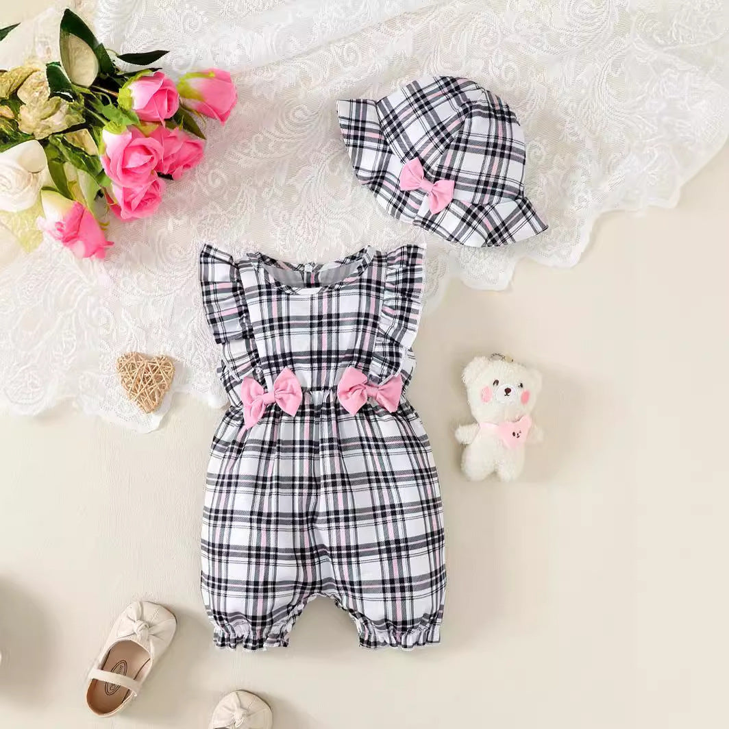 Baby Girl Bow Plaid Jumpsuit