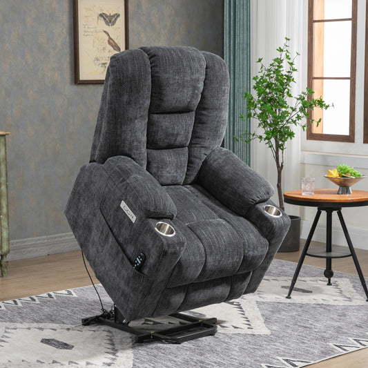 EMON'S Power Lift Massage & Heat Wide Overstuffed Recliner - Grey