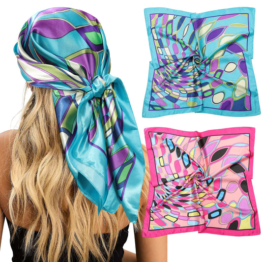 35” Large Satin Square Head Scarf - 2Pcs