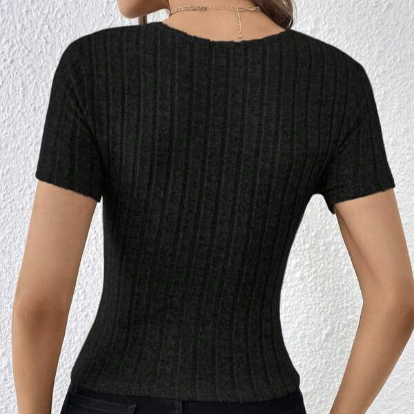 V-neck Cross Wrapped Chest Ribbed Knitted Sweater