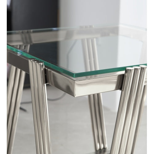 Stainless Steel End Table - Double-Layer Clear Tempered Glass - Silver