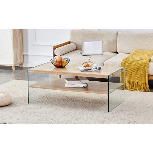 Double Layered Rectangular Coffee Table with Transparent Tempered Glass