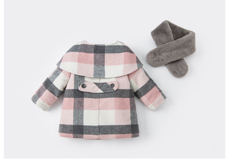 Mid-length Plaid Wool Scarf Jacket 3-Piece Outfit
