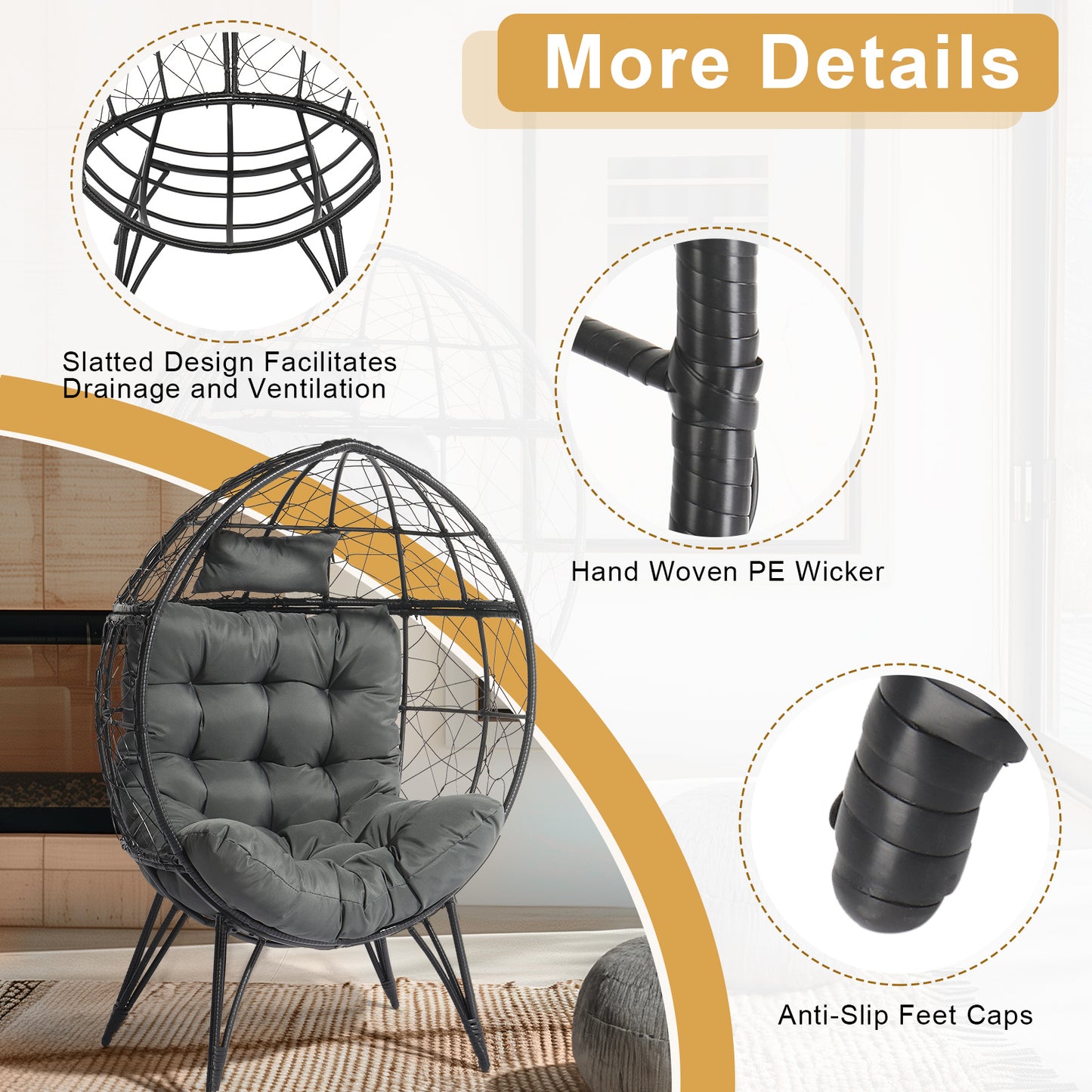 Black Rattan Wicker Egg Chair