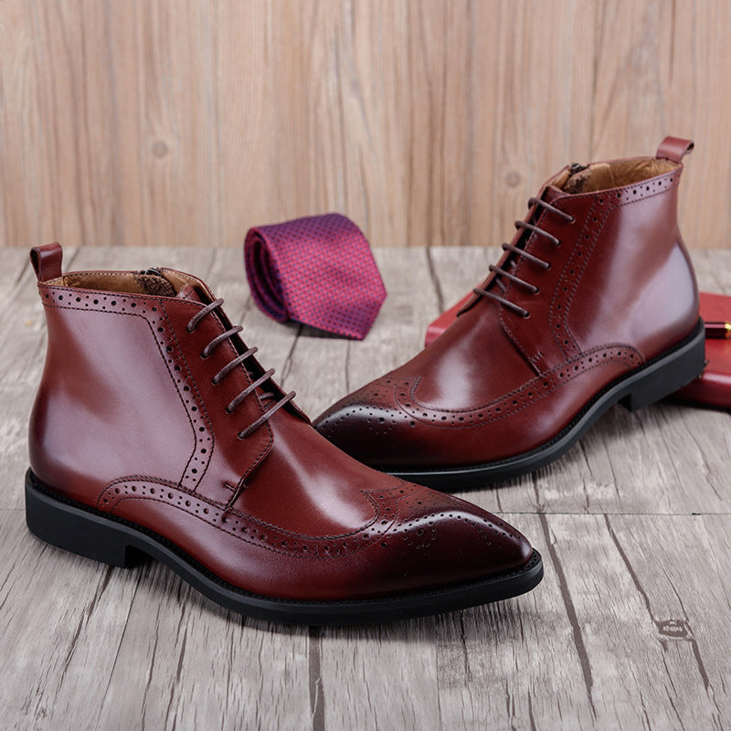 British Style Carved Leather Boots