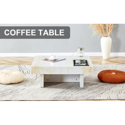 Coffee Table With Imitation Marble Patterns - Made Of MDF Material