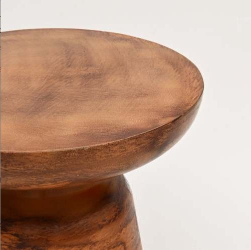 Decorative Iron Round Side Table With Natural Wood Finish