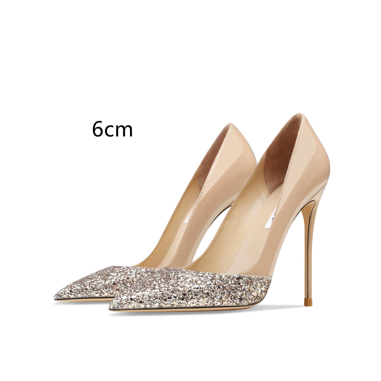 Gold Sequins Leather Stitching High Heels