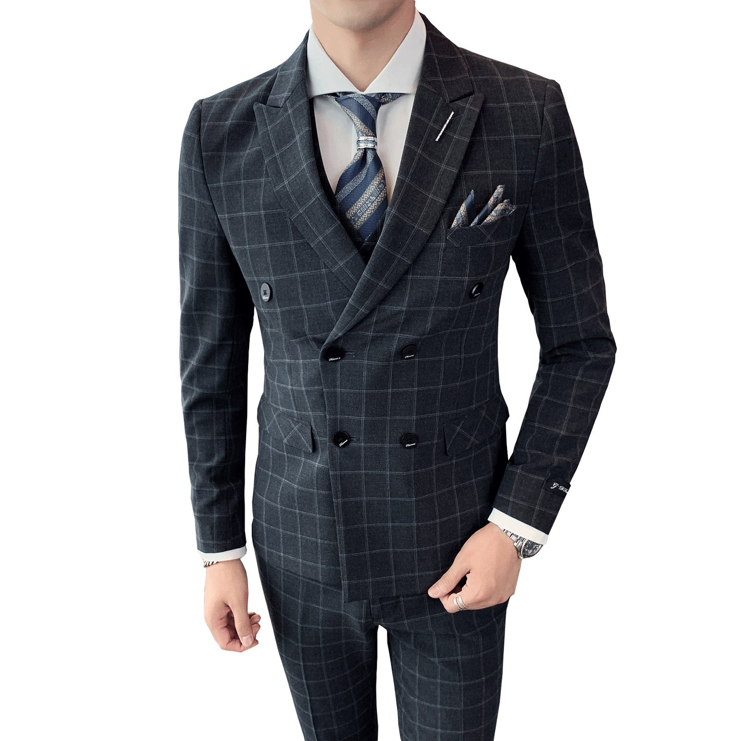 Plaid Three-Piece Slim-Fit Suit