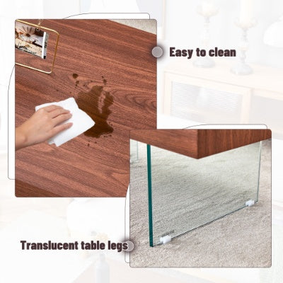 Walnut Colored MDF Coffee Table - 39.3x21.6 With Tempered Glass Legs