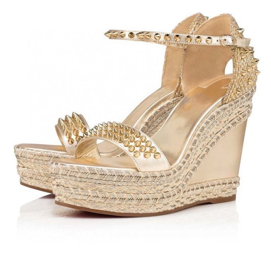 Rivet Buckle Wedge Heel Sandals