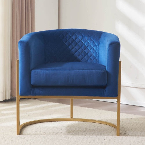 Velvet Gold Metal Bracket Lounge Chair With Curved Backrest