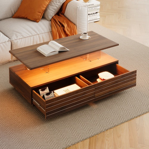 Rectangular LED Lights Coffee Table with 2 Drawers