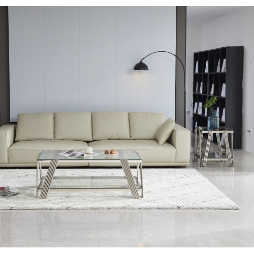 Modern Stainless Steel Coffee Table and End Table Set with Double-Layer Clear Tempered Glass
