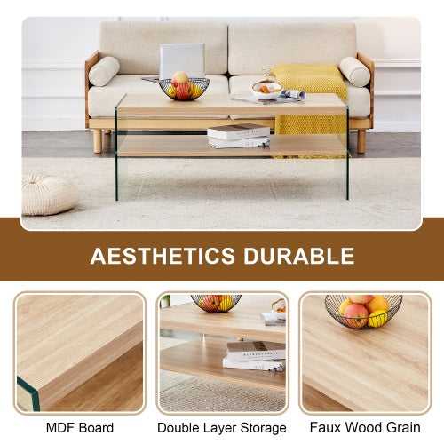 Double Layered Rectangular Coffee Table with Transparent Tempered Glass