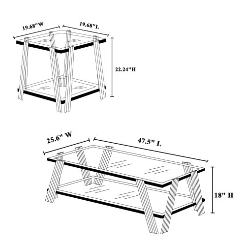 Modern Stainless Steel Coffee Table and End Table Set with Double-Layer Clear Tempered Glass