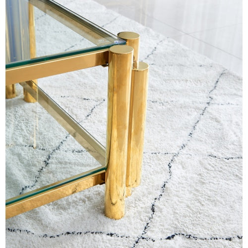 Stainless Steel Coffee Table with Double-Layer Clear Tempered Glass