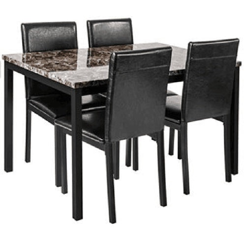 Metal Dining Table And Chair Set With Imitation Marble Top 5-piece Set - Black