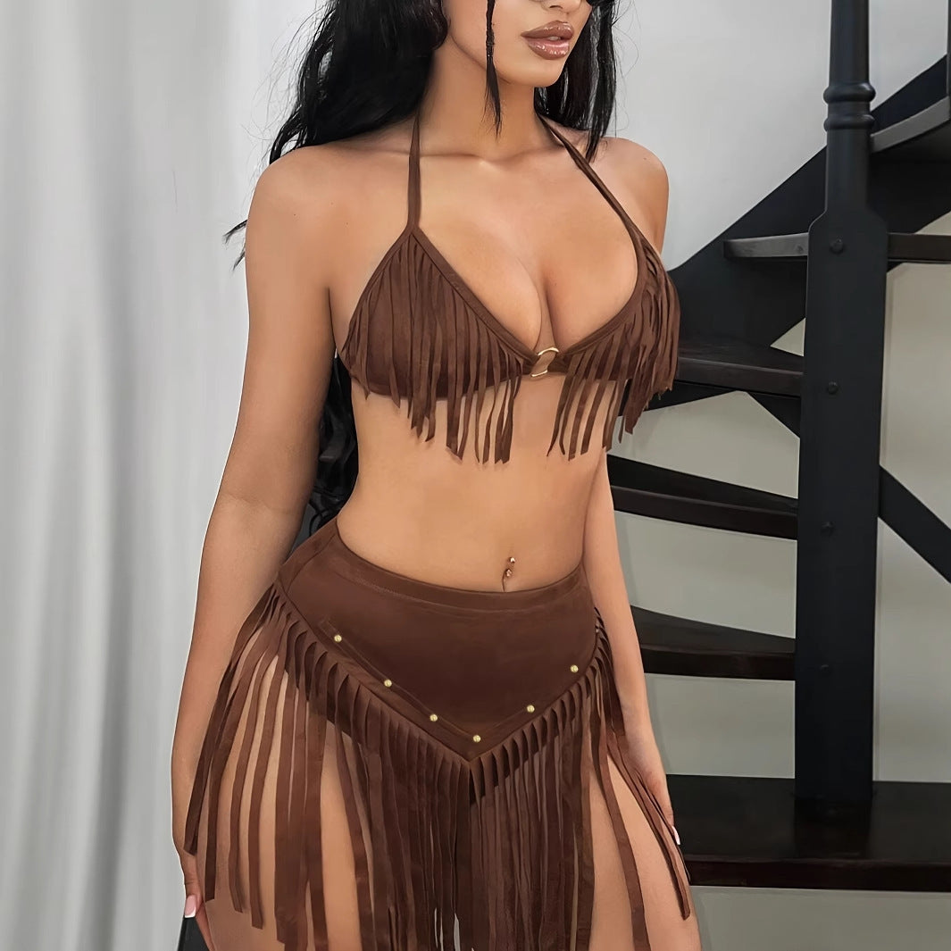 Tassel Hanging Backless Two-Piece Bathing Suit
