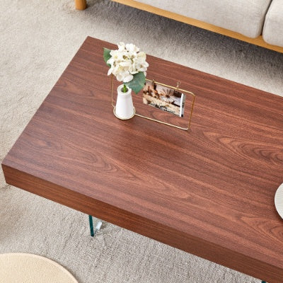 Walnut Colored MDF Coffee Table - 39.3x21.6 With Tempered Glass Legs