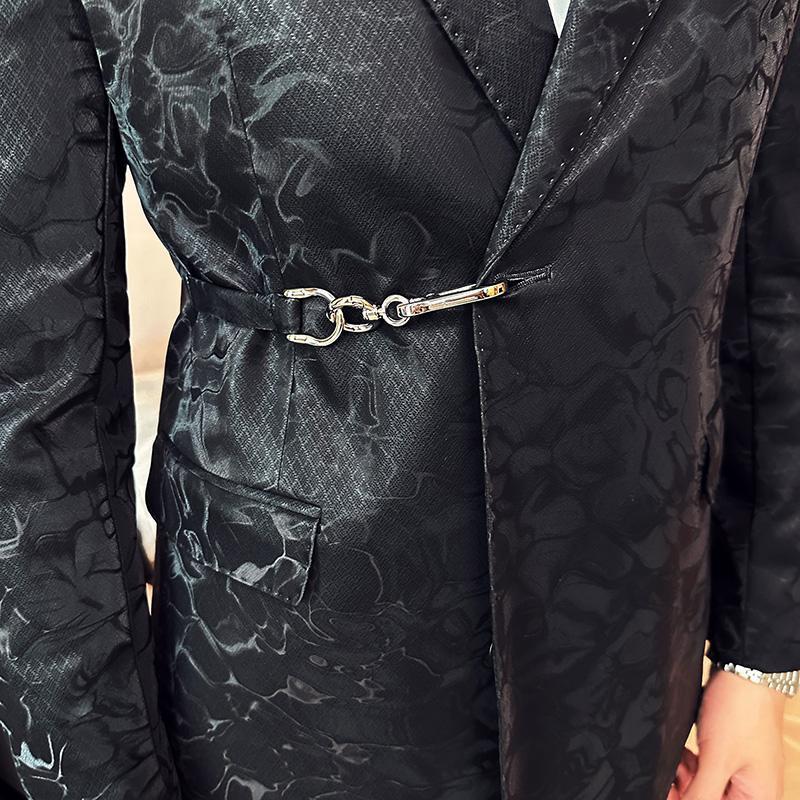 Metal Hook Placket Closure Collar Leather Texture Blazer