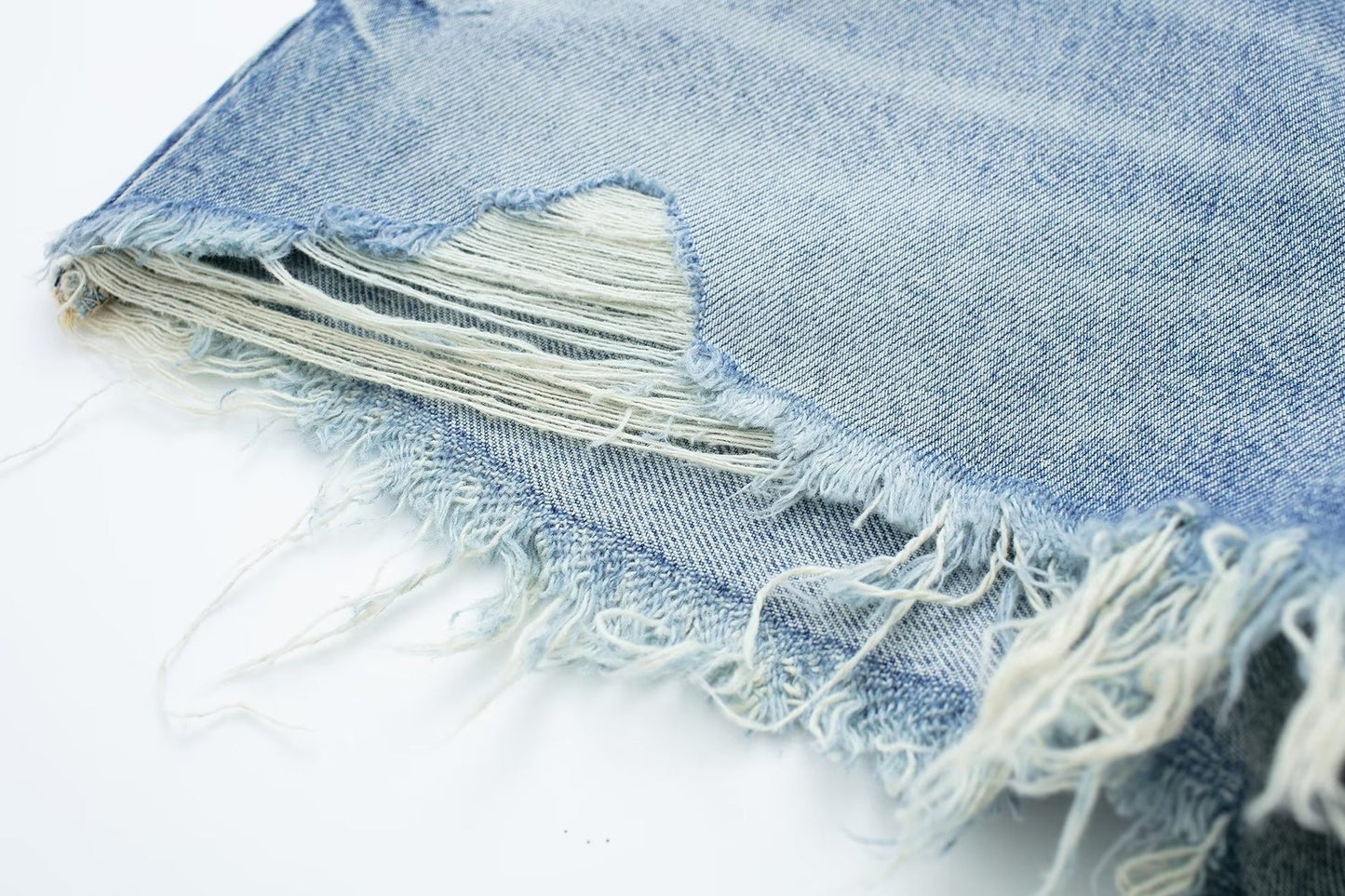 Raw Edge Distressed Denim Shorts
