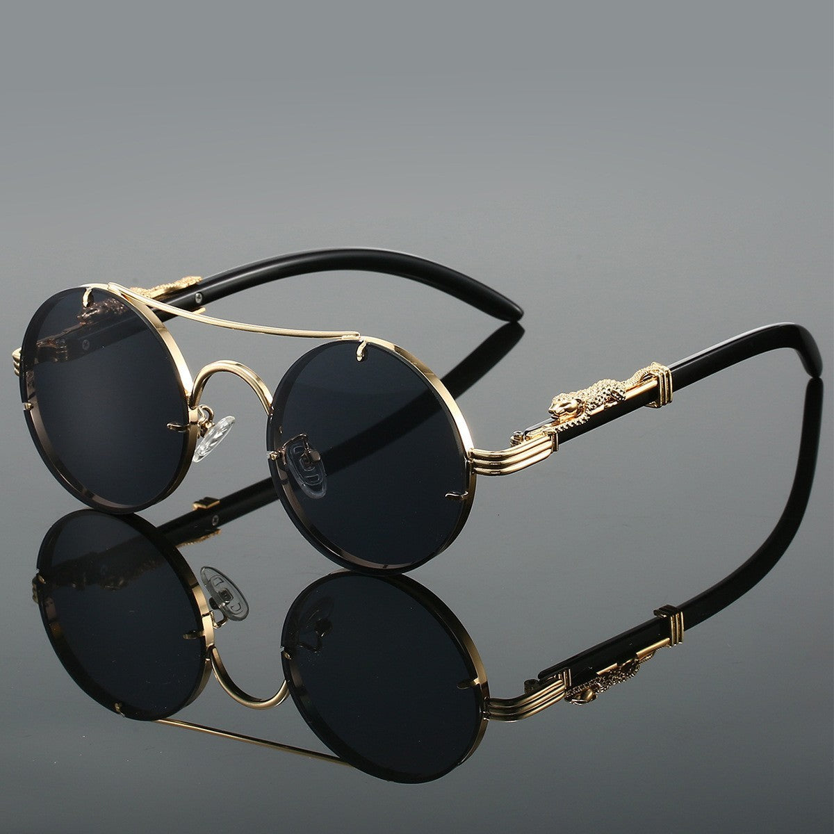 Retro Double Beam Leopard Head Sunglasses