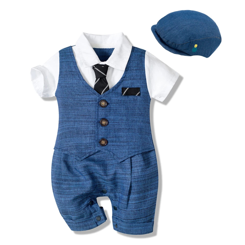 Summer Baby Romper Suit Formal Clothing Children Hat + Jumpsuit + Shoes + Socks 4 Piece Outfit