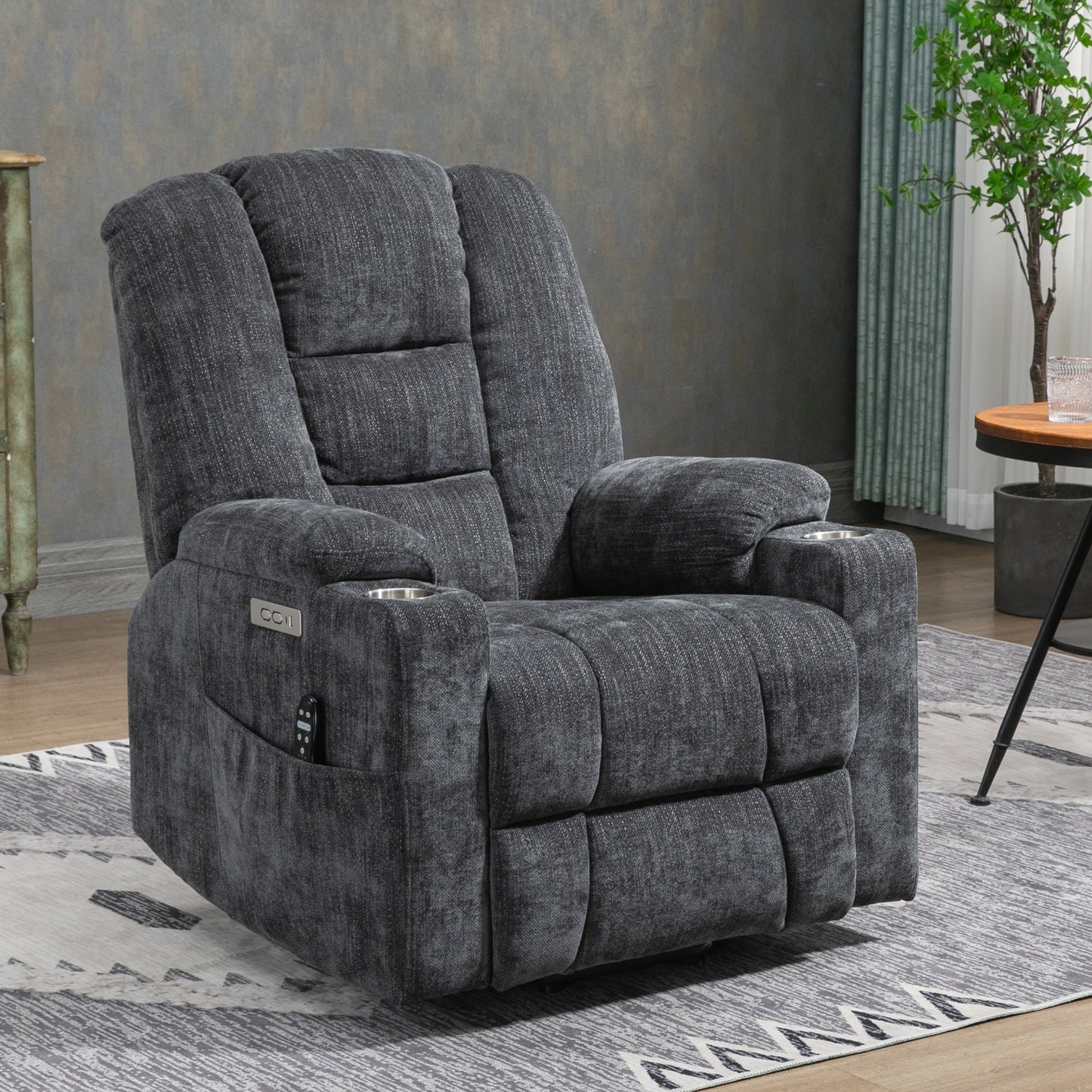 EMON'S Power Lift Massage & Heat Wide Overstuffed Recliner - Grey