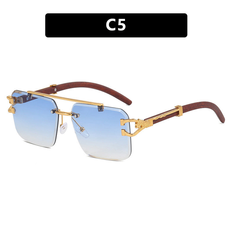 Double Beam Frameless Trimming Square Sunglasses