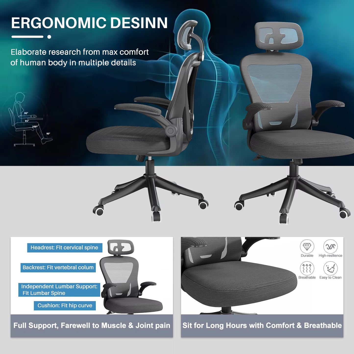 Ergonomic Black Swivel Office Chair High Back Mesh Executive Chair