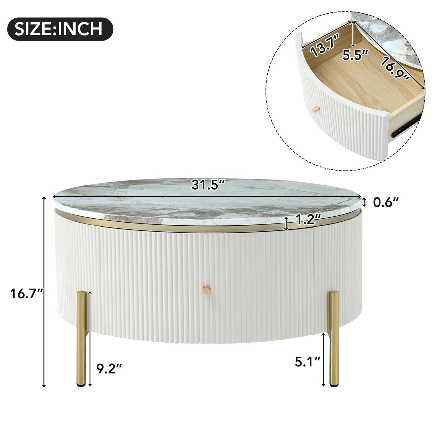 Round Coffee Table with 2 Large Storage Drawers