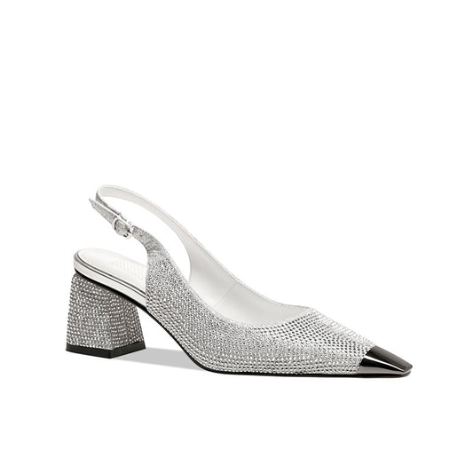 Rhinestone Mid-Heel Chunky Heels