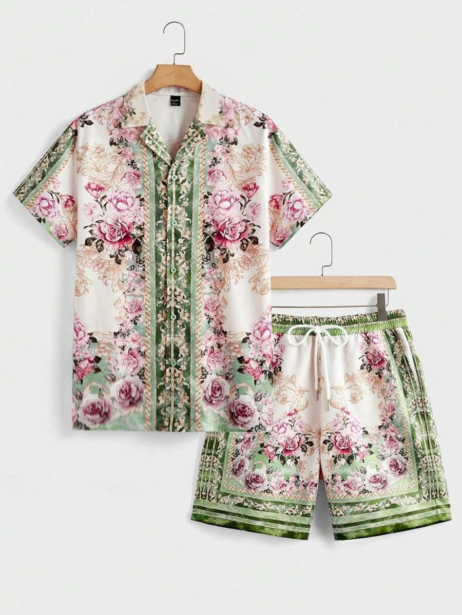 Digital Print Loose Shirt Shorts Set