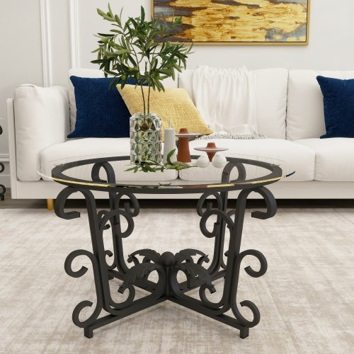Tempered Glass Surface Coffee Table 3 Piece  Set - Rustic Black
