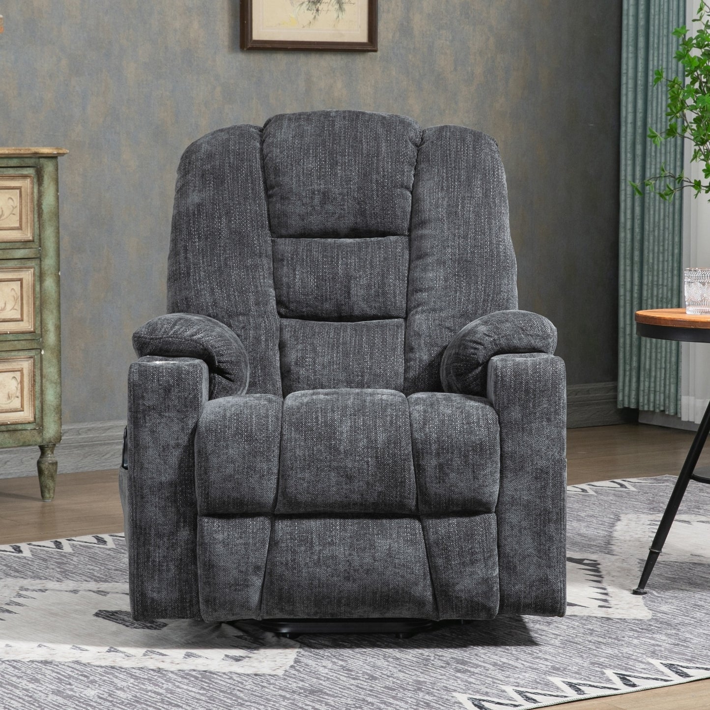 EMON'S Power Lift Massage & Heat Wide Overstuffed Recliner - Grey