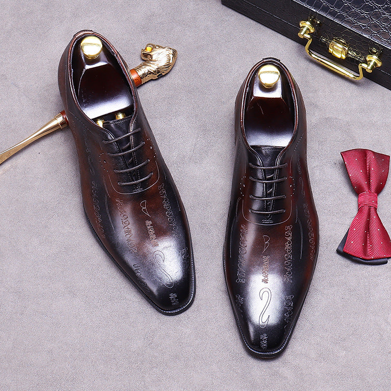 Two Tone Carved Genuine Leather Dress Shoes