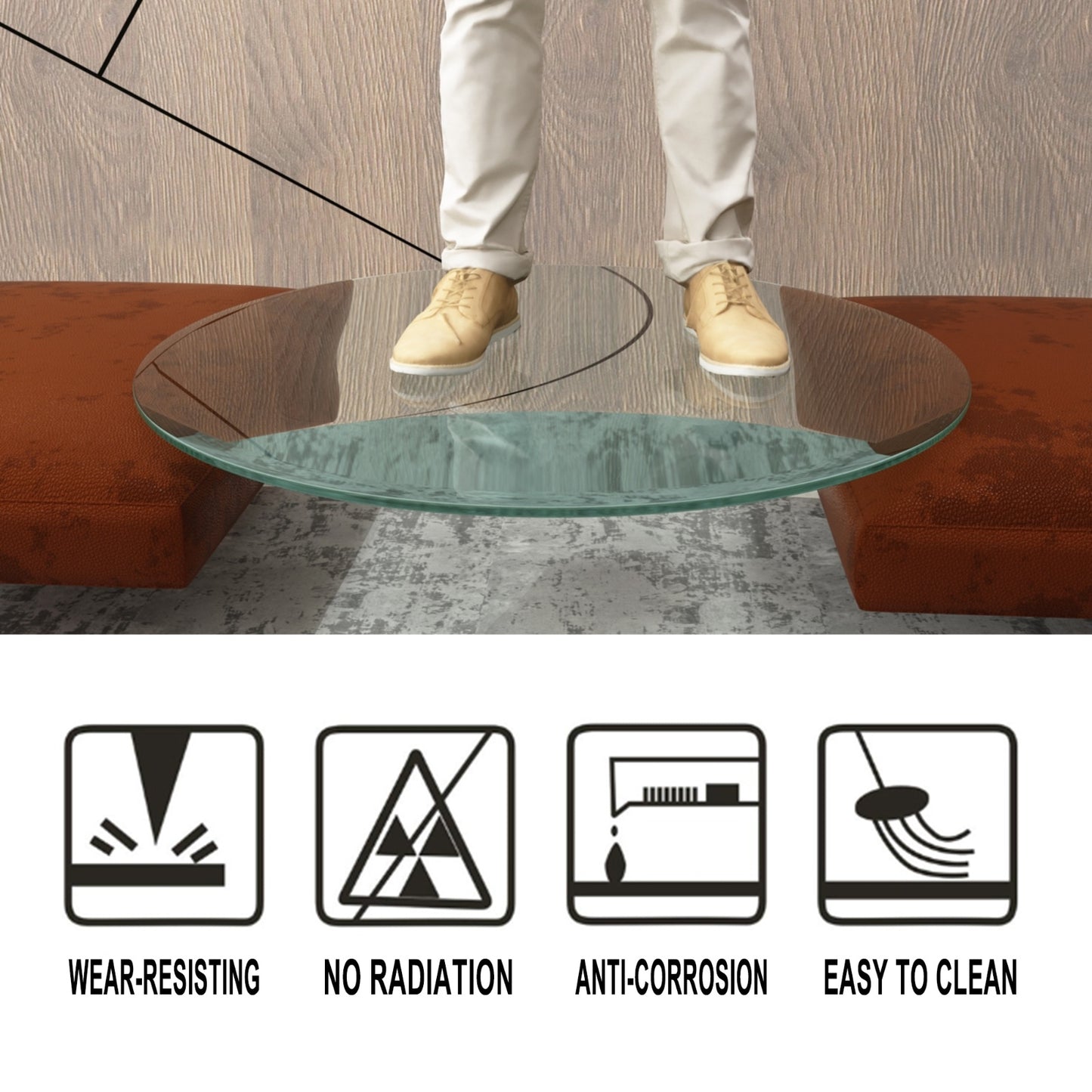 Beveled Polished Edge Round Tempered Glass Table