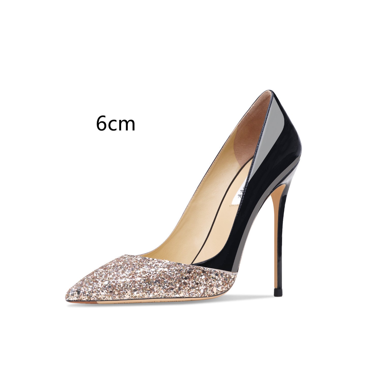 Gold Sequins Leather Stitching High Heels